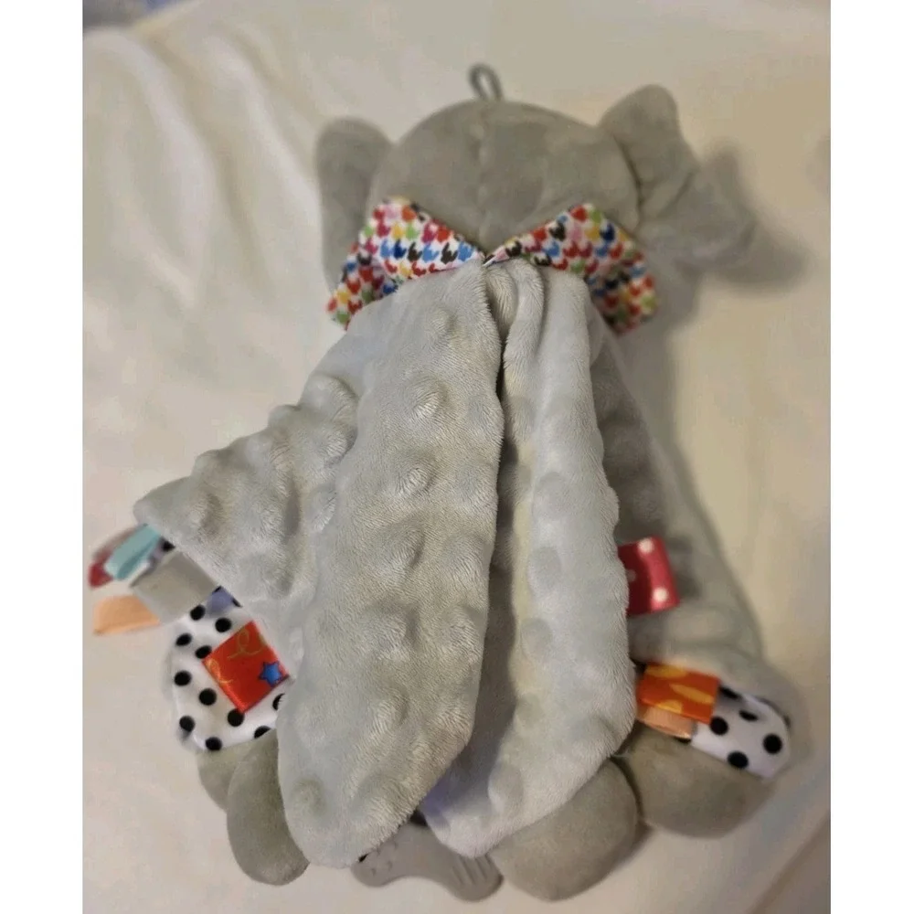 JellyBean Elephant Gray Lovey Security Blanket Minky Crinkle Teether ribbon loop